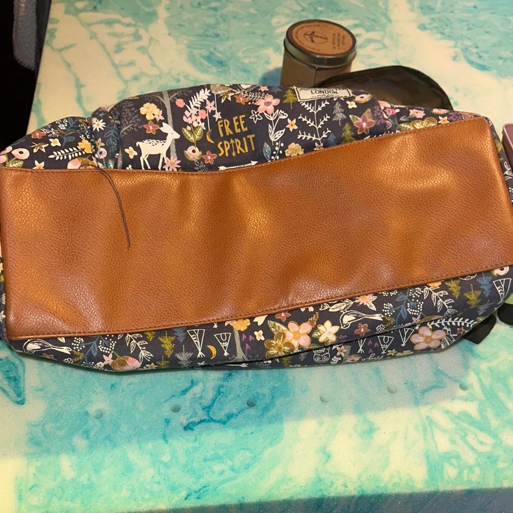 Accessorize London Floral Baby Bag - Multicolor with Brown Accents canvas